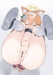  1girl absurdres animal_ear_fluff animal_ears anus ass bangs blue_archive bottomless closed_eyes cuffs hairband halo handcuffs highres mari_(blue_archive) mari_(gym_uniform)_(blue_archive) navel orange_hair pussy pussy_juice sh_(562835932) 