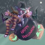  anthro cauldron chiropteran clothing domestic_cat felid feline felis food fruit hat headgear headwear hi_res lagomorph legwear leporid magic_user male mammal mini_river plant pumpkin rabbit solo thigh_highs witch witch_hat 