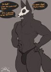  anthro canid canine canis clothing cosplay costume dialogue english_text epicbassface halloween hi_res holidays male mammal mask muscular scp-1471 scp_foundation skull_mask smile solo text thong underwear wolf 