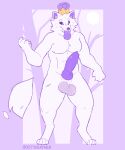  absurd_res animal_genitalia animal_penis anthro balls big_penis bootyfeather canid canine canine_penis canis claws crown fur genitals ghost hi_res knot male mammal muscular paws penis purple_penis purple_tongue solo spirit tongue white_body white_fur wolf 