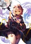  1girl animal_ears arknights black_hairband black_skirt braid cat_ears fang goldenglow_(arknights) hairband high-waist_skirt highres lightning_bolt_print long_hair long_sleeves miniskirt mucuun_yin open_mouth pink_hair pleated_skirt shirt skirt slit_pupils solo thick_thighs thighhighs thighs trench_coat white_shirt white_thighhighs zettai_ryouiki 