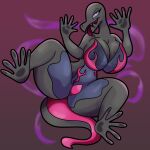  absurd_res against_surface anthro big_breasts breasts cleavage clothed clothing female generation_7_pokemon hi_res huge_breasts looking_at_viewer nintendo pheromones pokemon pokemon_(species) salazzle solo someth1ngoranother spread_legs spreading thick_thighs tongue tongue_out video_games 