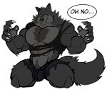  2022 abs absurd_res after_transformation anthro barazoku biceps big_bulge big_muscles big_pecs bottomwear bulge canid canine canis claws clothing darknaigart dialogue english_text frown fur hi_res huge_muscles huge_thighs male mammal muscular muscular_anthro muscular_male narrowed_eyes navel pants pecs shirt simple_background solo standing text thick_thighs topwear torn_bottomwear torn_clothing torn_pants torn_shirt torn_topwear tuft wardrobe_malfunction were werecanid werecanine werewolf white_background wolf 