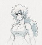  1girl bangs breasts cleavage david_liu greyscale highres large_breasts long_hair maria_(space_maria) monochrome parted_lips simple_background sketch solo space_maria sports_bra upper_body white_background 