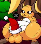  &lt;3 3_toes :3 absurd_res anthro balls black_nose blush brown_body brown_eyes brown_fur carpet christmas christmas_clothing christmas_headwear christmas_lights christmas_tree clothing countershade_torso countershading dialogue ekkokenight english_text erection feet fur generation_1_pokemon genitals glistening glistening_balls glistening_body glistening_genitalia hat hat_on_penis headgear headwear hi_res holidays inside leg_markings looking_at_viewer lying male markings multicolored_body multicolored_fur nintendo nude on_back orange_body orange_fur penis plant pokemon pokemon_(species) presenting presenting_penis raichu santa_hat shaded socks_(marking) solo talking_to_viewer text toes tree video_games wall_(structure) white_body white_fur wood_wall 