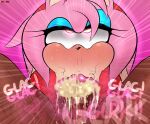  absurd_res amy_rose anthro big_penis blush bodily_fluids breasts clothed clothing cum cum_in_mouth cum_inside dark_body dark_skin devildaddy dialogue duo eulipotyphlan fellatio female first_person_view fur genital_fluids genitals glowing glowing_eyes hedgehog hi_res human human_on_anthro interspecies lipstick_on_penis male male/female male_pov mammal mature_male open_mouth oral partially_clothed penile penis pink_body pink_fur pubes sega sex simple_background sonic_the_hedgehog_(series) sweat vein veiny_penis 