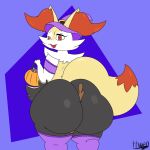  anthro big_butt black_pupils braixen bucket butt candy clothing container dessert dipstick_tail female food generation_6_pokemon halloween hat headgear headwear hi_res holding_bucket holding_container holding_object holidays huge_butt inner_ear_fluff legwear looking_at_viewer looking_back markings multicolored_body nintendo nude object_between_cheeks one_eye_closed open_mouth pokemon pokemon_(species) pupils red_eyes solo stick tail_markings thick_thighs thigh_highs thixxen tuft video_games wide_hips witch_hat 
