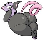  2_toes absurd_res ambiguous_gender anthro bent_arm big_butt blush butt butt_focus curled_tail ekkokenight feet forehead_gem generation_3_pokemon glistening glistening_butt grey_body grey_eyes grumpig hi_res looking_back lying multicolored_body nintendo nude pink_body pink_nose pink_tail pokemon pokemon_(species) purple_body rear_view shaded simple_background smile solo thick_thighs toes video_games white_background 