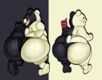  anthro big_butt butt clothing container cup genetic_chimerism glass glass_container glass_cup holding_cup holding_object huge_butt male mammal monokuma multicolored_body smile solo submarine_screw thick_thighs thong two_tone_body underwear ursid wide_hips 