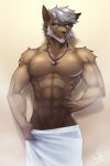  anthro hi_res jewelry male muscular necklace siamkhan solo standing steam towel towel_around_waist towel_only 
