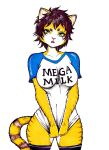  anthro big_breasts breasts brown_hair butt clothed clothing dany-kabii-art felid female fur green_eyes hair hi_res hybrid lauren_vanpelt liger lion mammal mega_milk meme open_mouth pantherine solo striped_body stripes yellow_body yellow_fur 