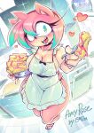 2022 accessory amy_rose anthro apron apron_only artist_name big_breasts black_nose breasts choker clothed clothing digital_drawing_(artwork) digital_media_(artwork) eulipotyphlan eyelashes female food footwear fur glistening glistening_body glistening_eyes glistening_hair glistening_skin gofa green_eyes green_hair hair hair_accessory hairband hedgehog hi_res jelly_(food) jewelry kitchen looking_at_viewer mammal manicure mostly_nude multicolored_clothing multicolored_footwear multicolored_hair multicolored_shoes necklace offering_food open_mouth pancake partially_clothed pink_body pink_fur pink_hair retro seductive sega shoes short_hair simple_background smile solo sonic_the_hedgehog_(series) strapless_clothing tight_clothing tongue wide_hips 