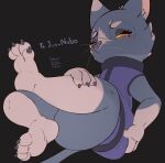  2022 4_toes anthro artist_name blue_body blue_fur clothed clothing dated digital_media_(artwork) domestic_cat feet felid feline felis fur hi_res looking_at_viewer mammal solo toes tohupo whiskers white_body white_fur 