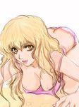  agahat bad_perspective blonde_hair breasts brown_eyes camisole cleavage downblouse frilled_panties frills highres large_breasts licking_lips lingerie long_hair macross macross_frontier panties pink_panties sheryl_nome solo tongue tongue_out underwear 