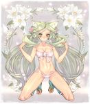  animal_ears blonde_hair breasts cat_ears cleavage flower front-tie_top hair_flower hair_ornament highres hitowa kneeling long_hair medium_breasts original poem smile solo very_long_hair yellow_eyes 