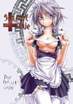  braid breasts grey_hair izayoi_sakuya medium_breasts mokei no_bra panties short_hair silver_hair smile solo thighhighs touhou twin_braids underwear 