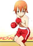  boxing boxing_gloves boxing_shorts collarbone flat_chest hair_ornament hairpin inami_mahiru kayaku_(banban) orange_eyes orange_hair short_hair shorts solo sweat sweatdrop topless working!! 