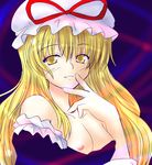  blonde_hair breasts hat kazami_ruku lowres medium_breasts nipple_slip nipples solo touhou yakumo_yukari yellow_eyes 