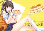  bad_id bad_pixiv_id breasts butter food love_plus pancake ponytail random_(ningen_modoki) school_uniform serafuku shirt_lift small_breasts solo syrup takane_manaka underboob 