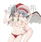  bad_id bad_pixiv_id bat_wings blue_eyes blue_hair braid breast_grab breasts fang grabbing hat izayoi_sakuya multiple_girls panties red_eyes remilia_scarlet short_hair silver_hair simple_background small_breasts surprised_arms topless tottoto_tomekichi touhou translated twin_braids underwear underwear_only wavy_mouth white_background wings yuri 