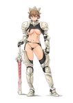  armor blue_eyes boots breasts brown_hair copyright_request gloves large_breasts makochin nipples short_hair solo sword thighhighs weapon 