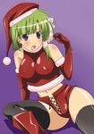  ahoge blush boots breasts covered_nipples elbow_gloves gloves green_hair hat large_breasts open_mouth paopa_ship pussy_peek santa_hat shigure_asa short_hair shuffle! solo thighhighs 