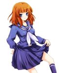  blue_eyes orange_hair school_uniform solo thighhighs uka_(color_noise) umineko_no_naku_koro_ni ushiromiya_eva younger 