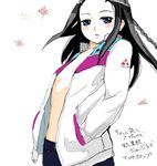  banned_artist black_hair blue_eyes blush copyright_request flat_chest jacket long_hair nagasawa_shin no_bra oekaki open_clothes open_shirt shirt solo 