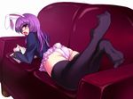  animal_ears ass black_legwear book bunny_ears bunny_tail couch feet foreshortening kajo looking_back lying on_stomach panties reisen_udongein_inaba skirt solo tail thighhighs touhou underwear 
