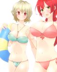  bad_id bad_pixiv_id bikini blush breasts chita cleavage copyright_request groin highres huge_breasts innertube large_breasts looking_at_viewer multiple_girls navel open_mouth ponytail red_eyes red_hair side-tie_bikini simple_background swimsuit white_background yellow_eyes 