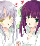  angel_beats! bad_id bad_pixiv_id green_eyes highres holding_hands interlocked_fingers long_hair multiple_girls purple_hair silver_hair soniaruru tenshi_(angel_beats!) yellow_eyes yuri_(angel_beats!) 