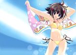  armpits bikini black_hair blue_eyes copyright_request highres side-tie_bikini solo swimsuit towel water yoshiwo 