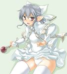  elf momio panties pantyshot pointy_ears red_eyes solo stick thighhighs underwear white_hair white_legwear white_panties yuukyuu_no_sharin 