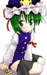  blush buttons green_eyes green_hair hat kazami_ruku rod_of_remorse shiki_eiki solo touhou 