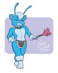  alien antennae_(anatomy) anthro apron apron_only blue_body blue_fur bow_tie bulge chris_sutor cleaning_tool clone clothing feather_duster foozle fur hi_res lace licking licking_lips male mostly_nude solo suggestive_look suggestive_pose tongue tongue_out twinkle_the_foozle 