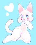  &lt;3 4_fingers 4_toes anthro bangs belly belly_blush blue_background blue_eyes blush blush_stickers bob_cut body_blush digital_media_(artwork) domestic_cat eye_through_hair eyebrow_through_hair eyebrows feet felid feline felis female fingers flat_chested fur genitals hair hi_res kemono long_tail lying mammal medium_hair monotone_body monotone_ears monotone_fur monotone_genitals monotone_hair monotone_tail multi_nipple navel nipples nude on_back open_mouth open_smile pekopon pekopon_q pink_inner_ear pink_nose prick_ears pussy pussy_blush raised_arm simple_background sitting smile solo thick_thighs toes translucent translucent_hair tuft white_body white_fur white_hair white_tail wide_hips 