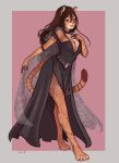  absurd_res angeldraws anthro barefoot black_clothing black_dress cass_(nekomimiranger) clothing dress feet felid feline female fur halloween halloween_costume hi_res holidays jewelry leopardus magic_user mammal necklace ocelot solo spots spotted_body spotted_fur 