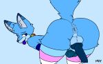  anthro anus big_butt blu_fox_03 blue_body blue_eyes blue_fur butt canid canine clothing collar crown fox fur genitals hi_res indynd lgbt_pride male mammal nude penis pride_colors puffy_anus rainbow_pride_colors raised_tail solo thick_thighs tongue tongue_out transgender_pride_colors xernia_light 