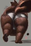  5_toes absurd_res anthro big_butt brennanhalls brown_body brown_fur bulge butt butt_grab canid canine canis claws clothed clothing digital_media_(artwork) digital_painting_(artwork) feet fur grin hand_on_butt hi_res hindpaw huge_butt humanoid_hands looking_at_viewer looking_back male mammal overweight overweight_anthro overweight_male pawpads paws portrait signature simple_background smile solo teeth thick_thighs toes topless underwear underwear_only wide_hips wolf 