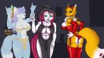  anthro bandai_namco big_breasts breasts bucky_o&#039;hare_(series) cleavage clothed clothing costume demon digimon digimon_(species) ghost group harkrun hi_res jenny_(bucky_o&#039;hare) krystal looking_at_viewer magic_user nintendo panties posing_for_picture renamon skimpy spirit star_fox trio underwear video_games witch 