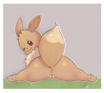  anus brown_body brown_eyes butt eevee female feral generation_1_pokemon genitals grey_background looking_at_viewer nintendo one_eye_closed pokemon pokemon_(species) purrnya pussy raised_tail simple_background solo spread_legs spreading video_games 