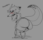  anthro big_butt big_tail butt canid canine embarrassed empskit eyes_closed fox hi_res huge_butt hyper hyper_butt male mammal plushie rear_view short_stack shy sketch solo standing whimpering 