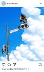  1boy 2022 assault_visor between_legs birthday blue_sky bodysuit boku_no_hero_academia boots cloud cumulonimbus_cloud english_text hand_between_legs hand_up happy_birthday hashtag helmet highres instagram knee_boots male_focus number_sign open_hand pedestrian_lights sero_hanta shoulder_pads sky social_network solo squatting tiptoes traffic_light truchtw_(naenocucu) waving white_footwear wide_shot 