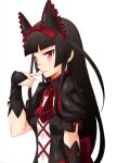  1girl animal_ears bangs black_hair blunt_bangs bow breasts bridal_gauntlets brownie_(n8wss1pq) cat_ears fake_animal_ears gate_-_jieitai_ka_no_chi_nite_kaku_tatakaeri gothic_lolita hair_bow lolita_fashion long_hair necktie parted_lips red_bow red_eyes red_necktie rory_mercury shiny shiny_hair short_necktie short_sleeves simple_background sketch small_breasts smile solo upper_body white_background 