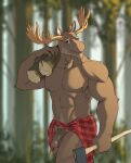  abs adiamantberyl anthro axe beard biceps big_penis capreoline cervid clothed clothing clothing_around_waist exposed facial_hair genitals hi_res holding_object looking_at_viewer lumber male mammal melee_weapon moose muscular nature navel nipples pattern_clothing pattern_shirt pattern_topwear pecs penis plaid plaid_clothing plaid_shirt plaid_topwear pubes shirt shirt_around_waist solo topless topwear vein veiny_penis weapon wood 