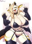  absurd_res anthro big_breasts breasts clothing collar dragon female garter_belt garter_straps hair hair_over_eye hi_res huge_breasts navel navel_piercing one_eye_obstructed panties piercing sofia_(sofiathedragon) solo sophiathedragon thick_thighs tongue tongue_out tongue_piercing underwear 