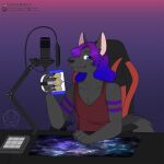 2022 anthro canid canine canis gaming_chair gradient_background hair hi_res long_hair looking_at_viewer male mammal microphone mug purple_hair ryukawa simple_background solo streaming streaming_setup wolf 