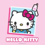  2022 anthro beverage big_bow big_head big_text black_eyes blue_background blue_overalls blush bottle clothed clothing domestic_cat ear_bow english_text felid feline felis female flavored_milk gesture hello_kitty_(character) hello_kitty_(series) hi_res looking_at_viewer mammal milk milk_bottle mouthless o_o official_art overalls pink_background pink_bow pink_ear_bow portrait pose raised_arm round_eyes round_head round_nose sanrio shadow shirt simple_background simple_eyes solo straw strawberry_milk text toony topwear unknown_artist v_sign whiskers white_body white_ears wide_eyed yellow_clothing yellow_nose yellow_shirt yellow_topwear 