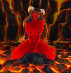  absurd_res anthro barefoot black_hair black_nipples curvy_figure demon erect_nipples feet felid female fur glowing glowing_eyes hair hi_res horn humanoid lava leopard lili_(umbraunderscore) long_hair mammal navel nipples pantherine red_body red_fur sitting slightly_chubby small_waist smile smiling_at_viewer solo spread_legs spreading succubus thick_thighs umbraunderscore wide_hips yellow_eyes 