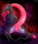  2022 anthro anus bodily_fluids butt digital_drawing_(artwork) digital_media_(artwork) fawe female feral generation_7_pokemon genitals hi_res looking_at_viewer nintendo nude pokemon pokemon_(species) pussy reptile salazzle scalie shaded signature solo video_games 